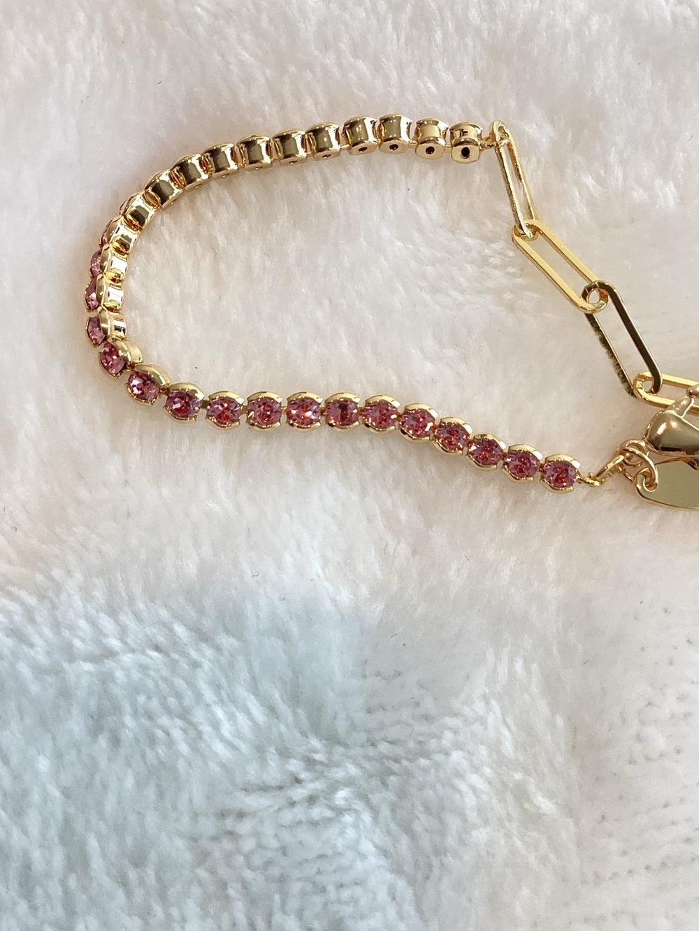 Anthropologie 14KT Gold Plated Bracelet Dainty New Colorful Pink Rose Stone - Picture 8 of 8